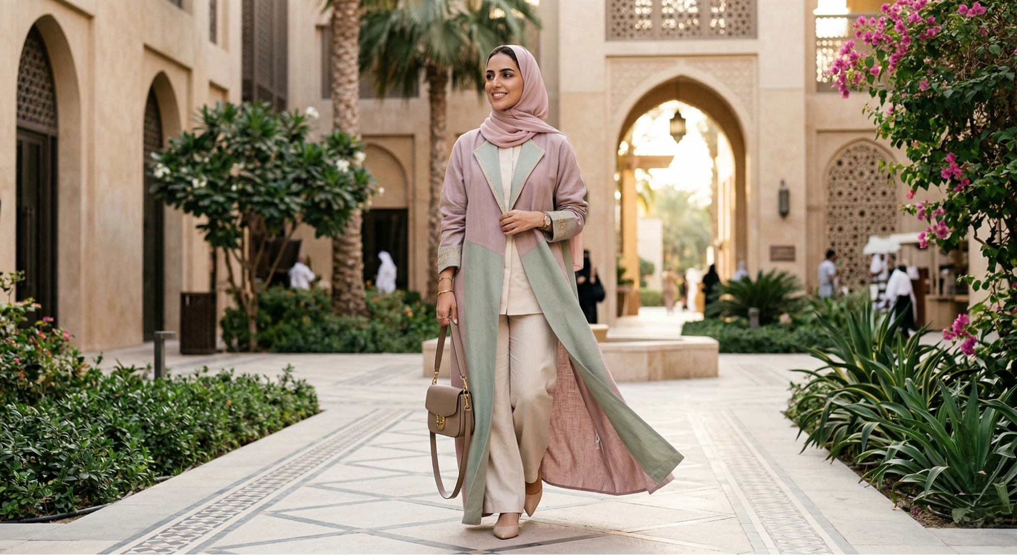 Modern pastel-colored abaya for modest fashion style