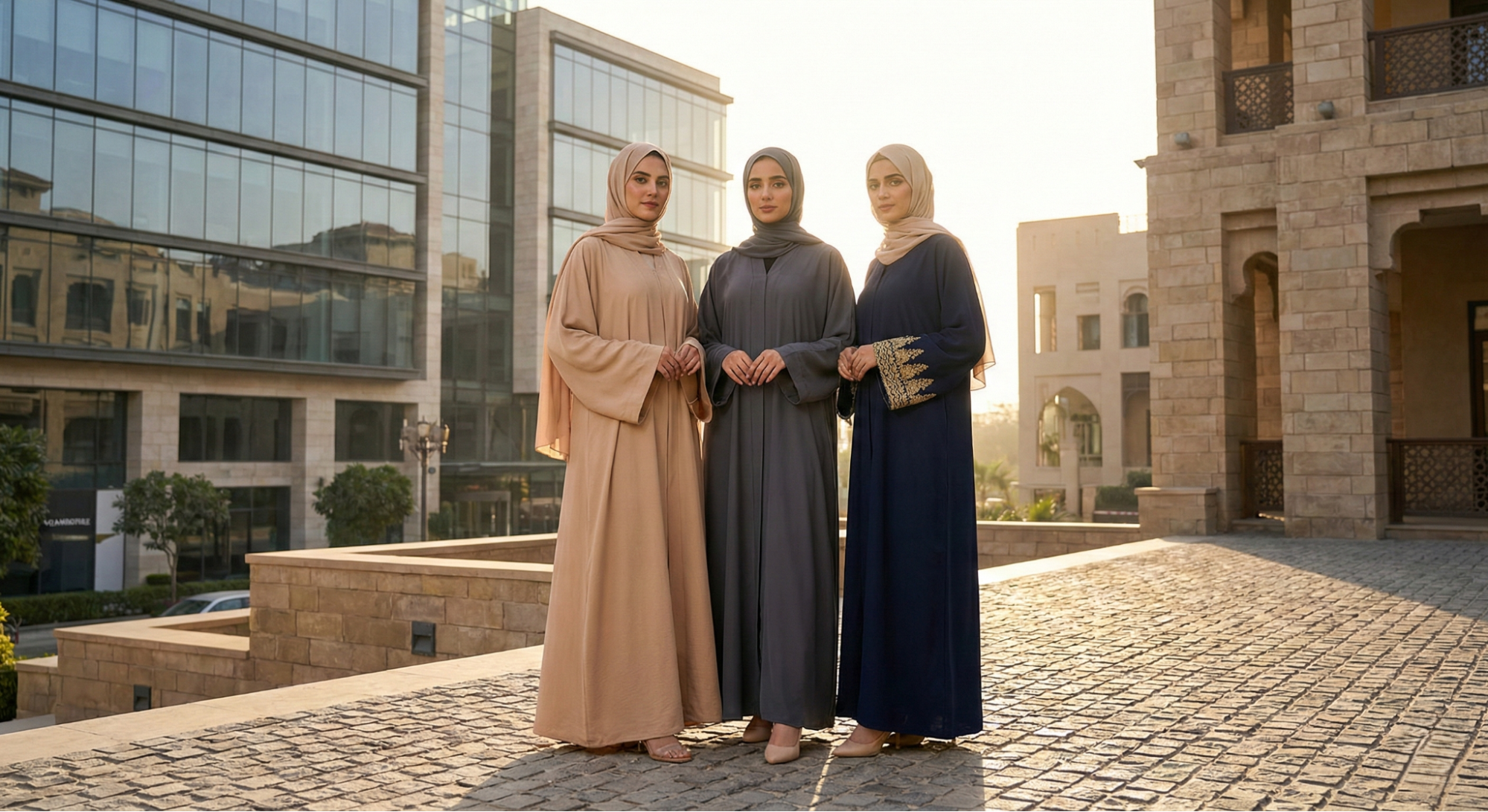 Pakistani women wearing kimono, minimalist, and embroidered sleeve abayas